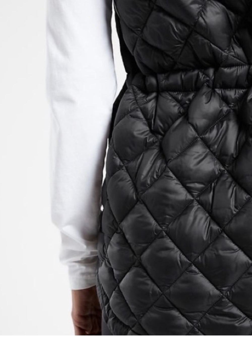 Athleta Whisper Featherless Puff Cinch Waist Quilted Vest jacket Black Medium - Picture 6 of 16